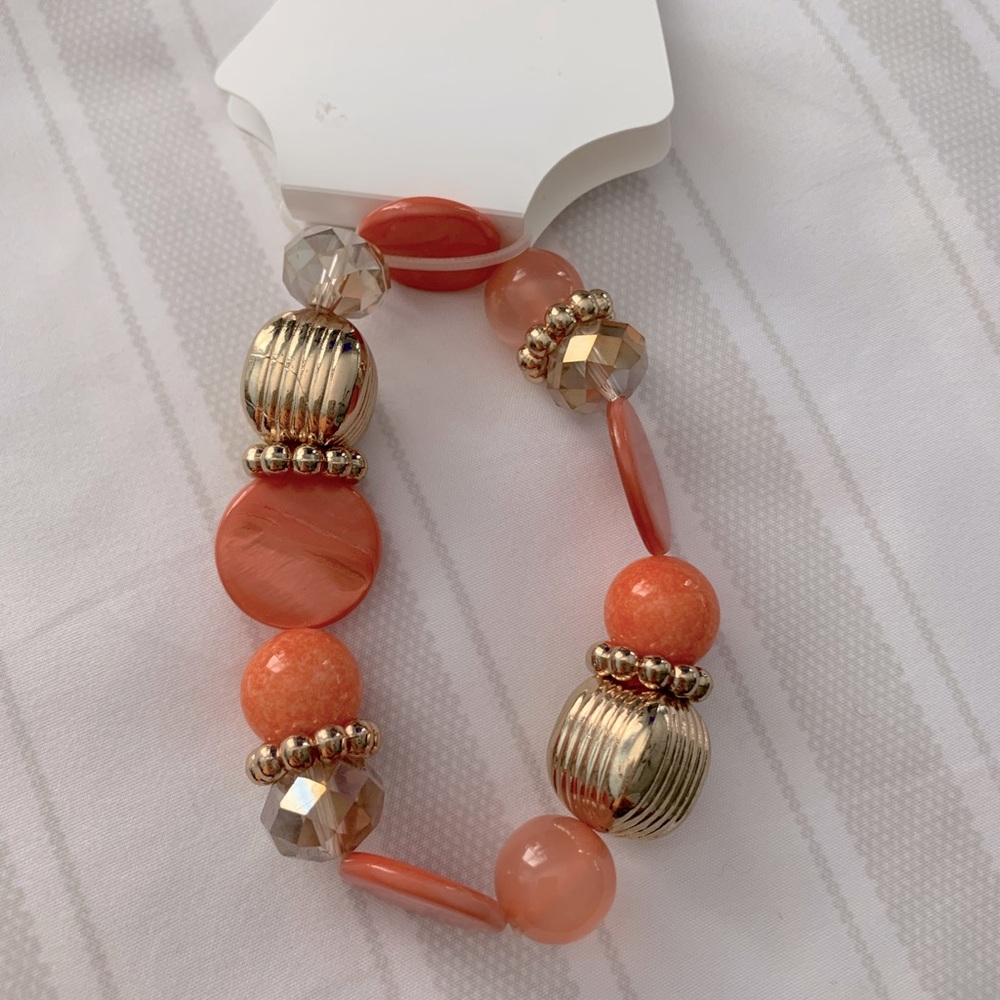 New Coral & Gold Elastic Bracelet
